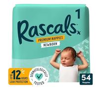 Rascals Premium Newborn Nappies with Hydrolock Core™, 12 Hour Leak Protection, Dermatologically Tested, 54 Count