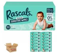 Rascals Premium Sensitive Wipes, Biodegradable | 12 x 52 (624) Baby Wipes