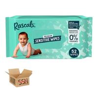Rascals Premium Sensitive Wipes Each Pack 52 Wipes.Extra Gentle Care for Delicate Skin By SSN Spark Systems Network. (Pack of 1x)
