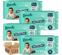 Rascals Premium Sensitive Wipes Each Pack 52 Wipes.Extra Gentle Care for Delicate Skin By SSN Spark Systems Network. (Pack of 4x)