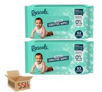 Rascals Premium Sensitive Wipes Each Pack 52 Wipes.Extra Gentle Care for Delicate Skin By SSN Spark Systems Network. (Pack of 2x)