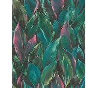 Rasch 537352 Non-Woven Wallpaper with Large Leaves in Green and Pink from The Curiosity Collection - 10.05 m x 0.53 m (L x W)