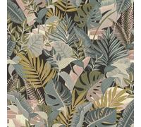 Multi Tropical House Leaf Wallpaper Rasch 687804 10m Roll Exotic Look Decor