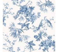 Amelie Chinoiserie Japanese Oriental Style Wallpaper Perfect for Feature Walls, Bedrooms, Livin and Dining Rooms Blue/White Rasch 260554