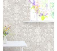 Rasch Amelie Damask Floral Mushroom & White Wallpaper 260253