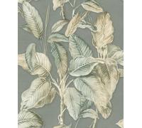 Rasch Boho Palm Leaf Textured Fabric Effect Vinyl Wallpaper Perfect for Bedrooms Living Rooms or Stunning Feature Walls in Chalky Blue/Green 571462