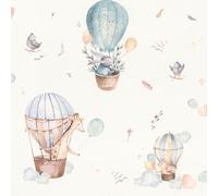 Rasch Children's Wallpaper Hot Air Balloon Kids World II - Playful Non-Woven Wallpaper Clouds in Beige Brown Turquoise for a Natural Living Ambience in Children's Room, Playroom and Bedroom - 10.05 m