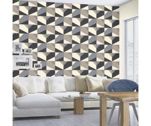 Rasch Club Abstract Stitched Leather Blue White Grey Geometric Wallpaper 419207