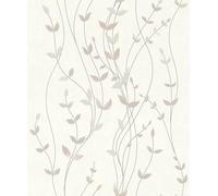 Rasch Deco Style 416022 Non-Woven Wallpaper in Cream White with Structure and Small Leaf Tendrils in Beige and Taupe