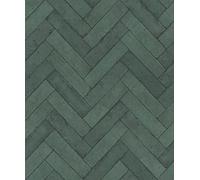 Rasch Factory V 499155 Non-Woven Wallpaper in Green Petrol with Herringbone Pattern and Stone Look