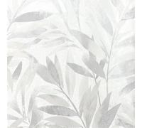 Rasch Fiji Leaves Motif Tropical Leaf Foliage Metallic Silver Grey Wallpaper