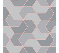 Rasch Geometric Blue Grey Metallic Rose Gold Shapes Wallpaper 270334
