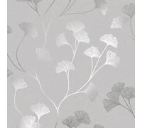 Rasch Glistening Ginkgo Grey Silver Wallpaper Roll Rasch Silver