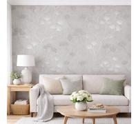 Rasch Glistening Ginkgo Wallpaper - For Living Room, Bedroom, Fireplace - Matt Finish, Botanical Pattern, Grey Silver