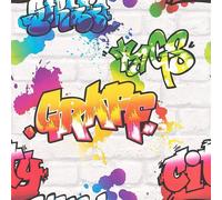 Rasch Graffiti White Brick Wall Multi Kids Girls Boys Wallpaper 272901