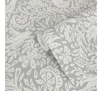 Rasch Grey Birds & Leaves Embossed Wallpaper