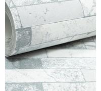 Rasch Grey Silver Glitter White Brick Tile Effect Non Woven Textured Wallpaper