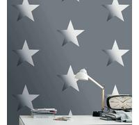 RASCH GREY SILVER METALLIC STARS WALLPAPER FOIL SHIMMER CHILDREN'S BOYS ROOM