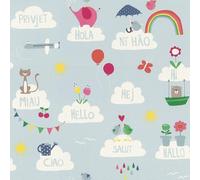 Rasch Hello Clouds Rainbow Birds Cats Butterfly Childrens Wallpaper in Blue Rasch Blue
