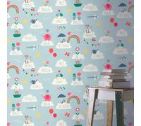 Rasch Hello Clouds Wallpaper Rainbow Birds Cats Butterfly Childrens Blue 249439