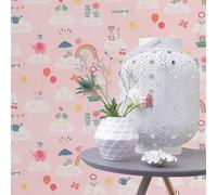 Rasch Hello Clouds Wallpaper Rainbow Birds Cats Butterfly Childrens Pink 249453