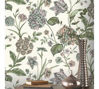 Hydrangea Floral Tulips Wildflower Flowers Botanical Leaves Leaf Wallpaper Rasch Cream One Size