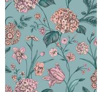 Rasch Hydrangea Garden Flowers Teal Green Floral Wallpaper 260155