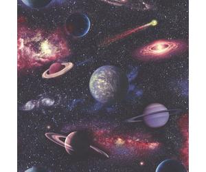 Rasch Kids Out of This World Planets Purple Multi Wallpaper 815429