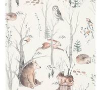 Rasch Kids Woodland Walk Wallpaper - Animal Print Naturistic Birds Bear Hedgehogs Trees Leaves - Paste The Wall