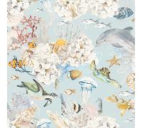 Rasch Light Blue Non-Woven Wallpaper - Colourful Underwater World and Fish Nursery Wallpaper - 10.05 m x 0.53 m
