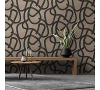 Rasch Linear Swirl Taupe Wallpaper Roll Rasch Taupe
