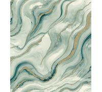 Rasch Liquid Marble Effect Non-Woven Wallpaper Green Gold 497632