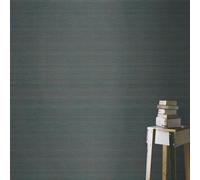 Mandalay Plain Textured Stripe Linen Non Woven Wallpaper Rasch Teal One Size