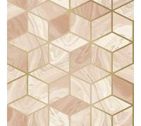Rasch Marble Squares Wallpaper Geometric Diamond Cubes Metallic Geo Blush Pink