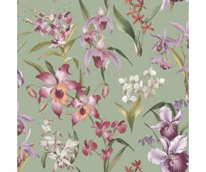 Rasch Maya Orchard Sage Green Floral Tropical Leaves Wallpaper 283654