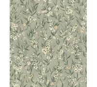 Rasch WPE Cherry Blossom Floral Textured Wallpaper Green 435269 | Premium Non-Woven Paste-The-Wall Wallpaper | Elegant Botanical Tree Blossom Design