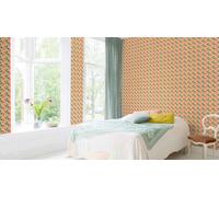 Rasch non-woven wallpaper 746549 pink green yellow 3D look squares (4,09£/1qm)