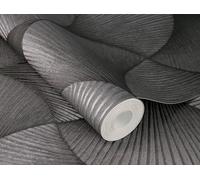 Rasch Non-Woven Wallpaper Art Deco Fan Pattern Plain Anthracite Gloss 608250