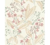 Rasch Non-Woven Wallpaper Grasses with Flowers - Floral Vinyl Wallpaper Leaves in Brown Green Pink for a Natural Living Environment - Robust and Washable - 10.05 m x 0.53 m