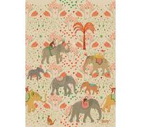 Rasch Onzself 557831 Photo Wallpaper Non-Woven with Elephants and Flowers in Beige, Red, Green and Grey from The Onzself Collection 2.80 m x 2.00 m (L x W)