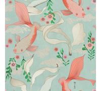 Rasch Amazing Non-Woven Wallpaper with Koi Carp in Rose in Light Blue Water with Light Textile Texture - 10.05 m x 53 cm (L x W) Wallpaper 539837
