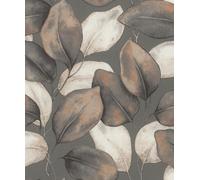 Rasch Opulenza Leaf Charcoal Rust Textured Wallpaper 659887
