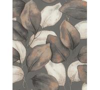 Rasch Opulenza Leaf Charcoal Rust Textured Wallpaper 659887