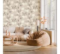Grey Opulenza Leaf Vinyl Wallpaper Rasch 659856 Textured Finish Feature Wall