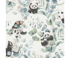 Rasch Panda Playtime Black White And Green Wallpaper