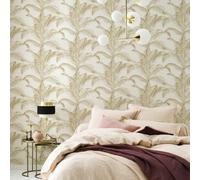 Rasch Wallpaper Pandore Palm Leaves 406818 White/Gold Metallic Textured