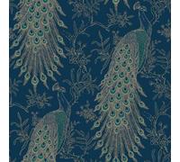 NEW RASCH WALLPAPER PEACOCK BLUE AND METALLIC GOLD 215700