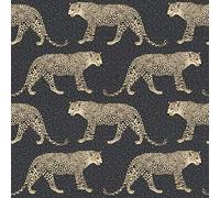 Rasch Portfolio Leopard Wallpaper Metallic Shimmer Animal Print Spots Luxury Feature Wall 10m Roll Black Gold 215311