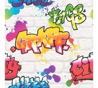 NEW WHITE GRAFFITI BRICK WALL EFFECT TEENAGE,KIDS ROOM WALLPAPER Rasch 272901