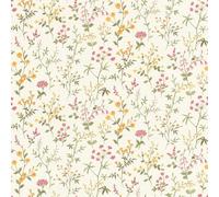Rasch Self-Adhesive Wallpaper Flowers in Yellow Pink Green 6.00 x 0.53 m | No paste with tesa adhesive technology - textured non-woven wallpaper country house style 'Daisy' for living room and bedroom